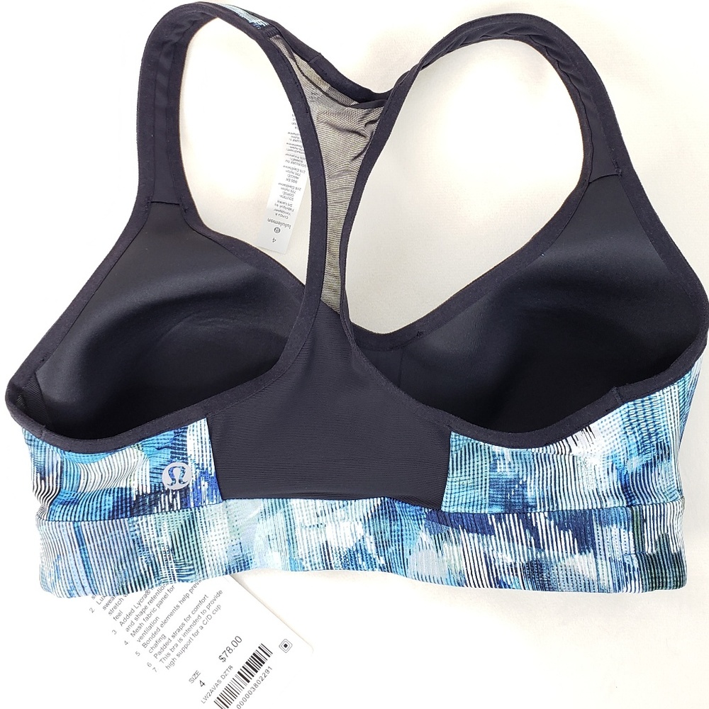 Lululemon Speed up Bra Padded Mesh Blue black sz 4 - Picture 5 of 8